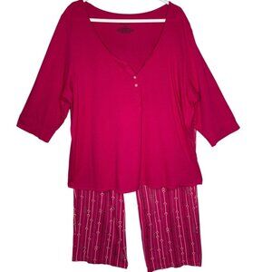 Cacique Pajama Set 3/4 Sleeve Top Matching Pants Sz 22/24 Striped Heart Pattern